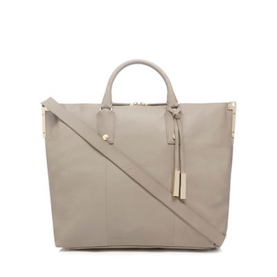 Taupe large leather tote bag